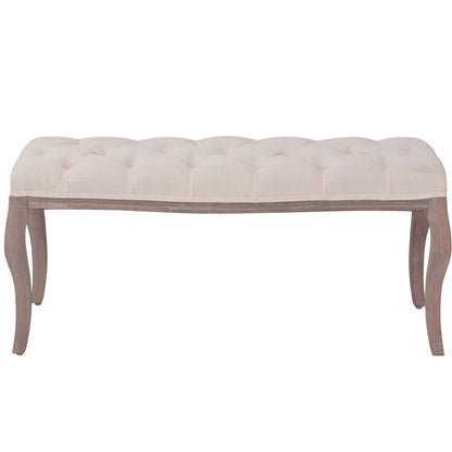 Panca in Legno Massello e Lino 110x38x48 cm Bianco Crema