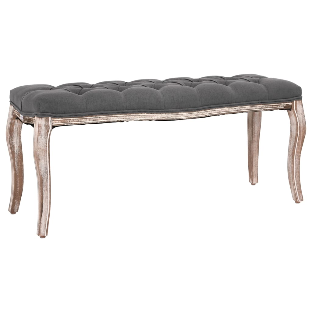 Panca in Lino e Legno Massello 110x38x48 cm Grigio Scuro