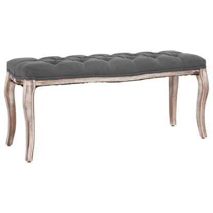 Panca in Lino e Legno Massello 110x38x48 cm Grigio Scuro