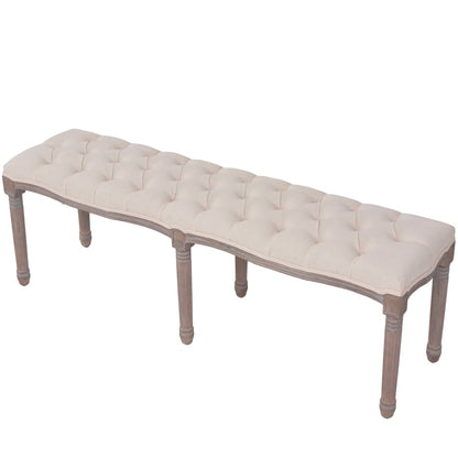 Panca in Legno Massello e Lino 150x40x48 cm Bianco Crema