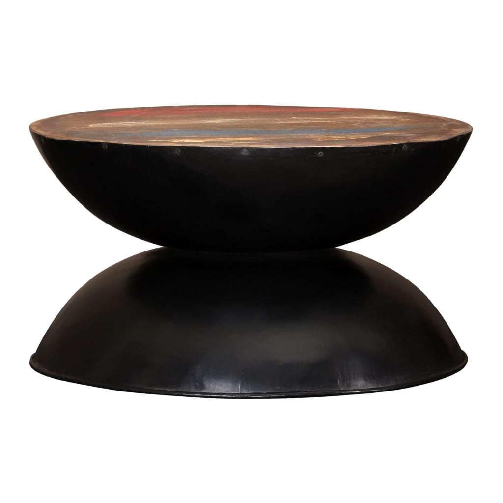Tavolino CaffÃƒÂ¨ Legno Massello Rigenerato Base Nera 60x60x33 cm