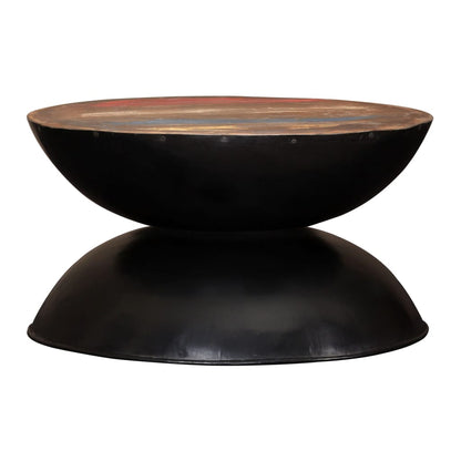 Tavolino CaffÃƒÂ¨ Legno Massello Rigenerato Base Nera 60x60x33 cm