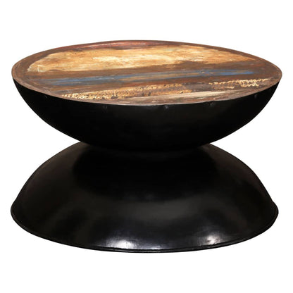 Tavolino CaffÃƒÂ¨ Legno Massello Rigenerato Base Nera 60x60x33 cm