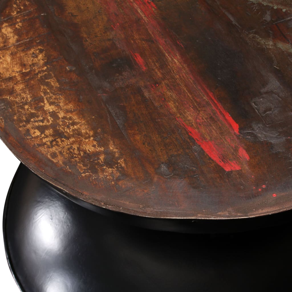 Tavolino CaffÃƒÂ¨ Legno Massello Rigenerato Base Nera 60x60x33 cm