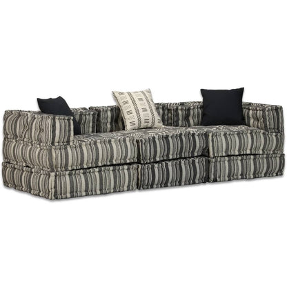 Pouf Modulare a 3 Posti in Tessuto Grigio a Strisce