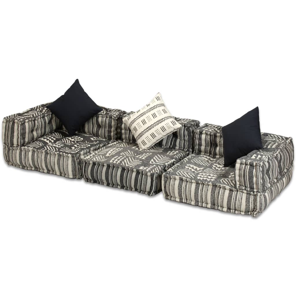 Pouf Modulare a 3 Posti in Tessuto Grigio a Strisce