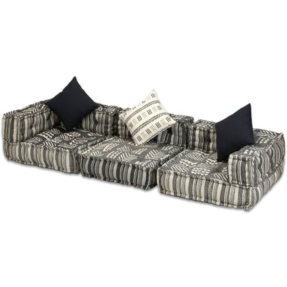 Pouf Modulare a 3 Posti in Tessuto Grigio a Strisce