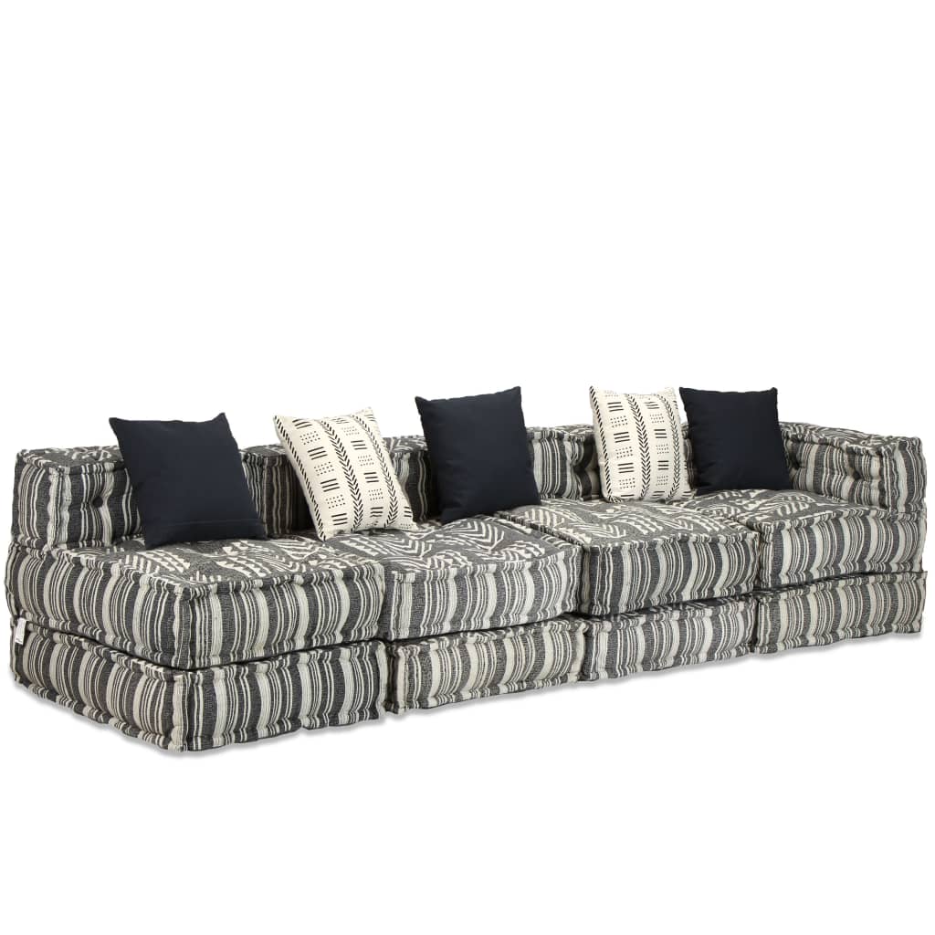 Pouf Modulare a 4 Posti in Tessuto Grigio a Strisce