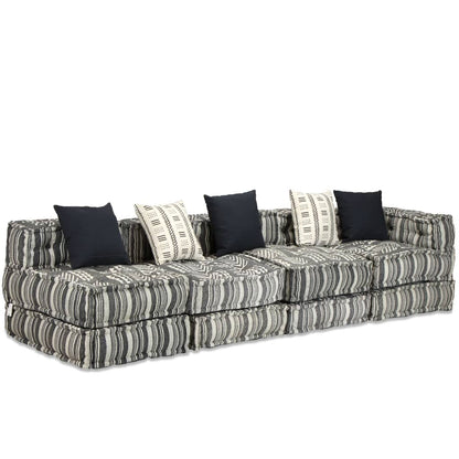 Pouf Modulare a 4 Posti in Tessuto Grigio a Strisce