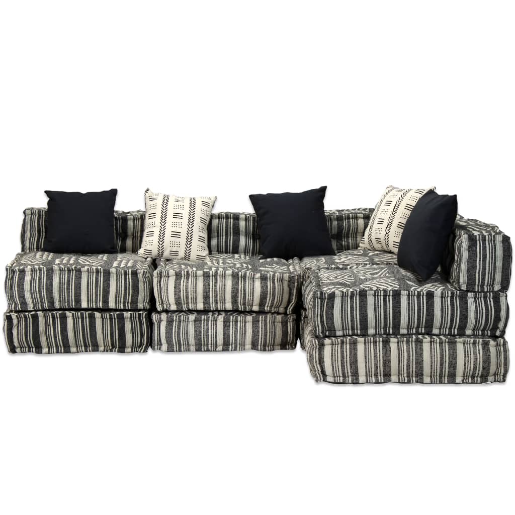 Pouf Modulare a 4 Posti in Tessuto Grigio a Strisce
