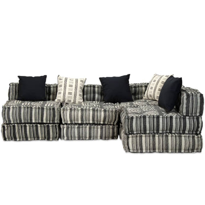 Pouf Modulare a 4 Posti in Tessuto Grigio a Strisce