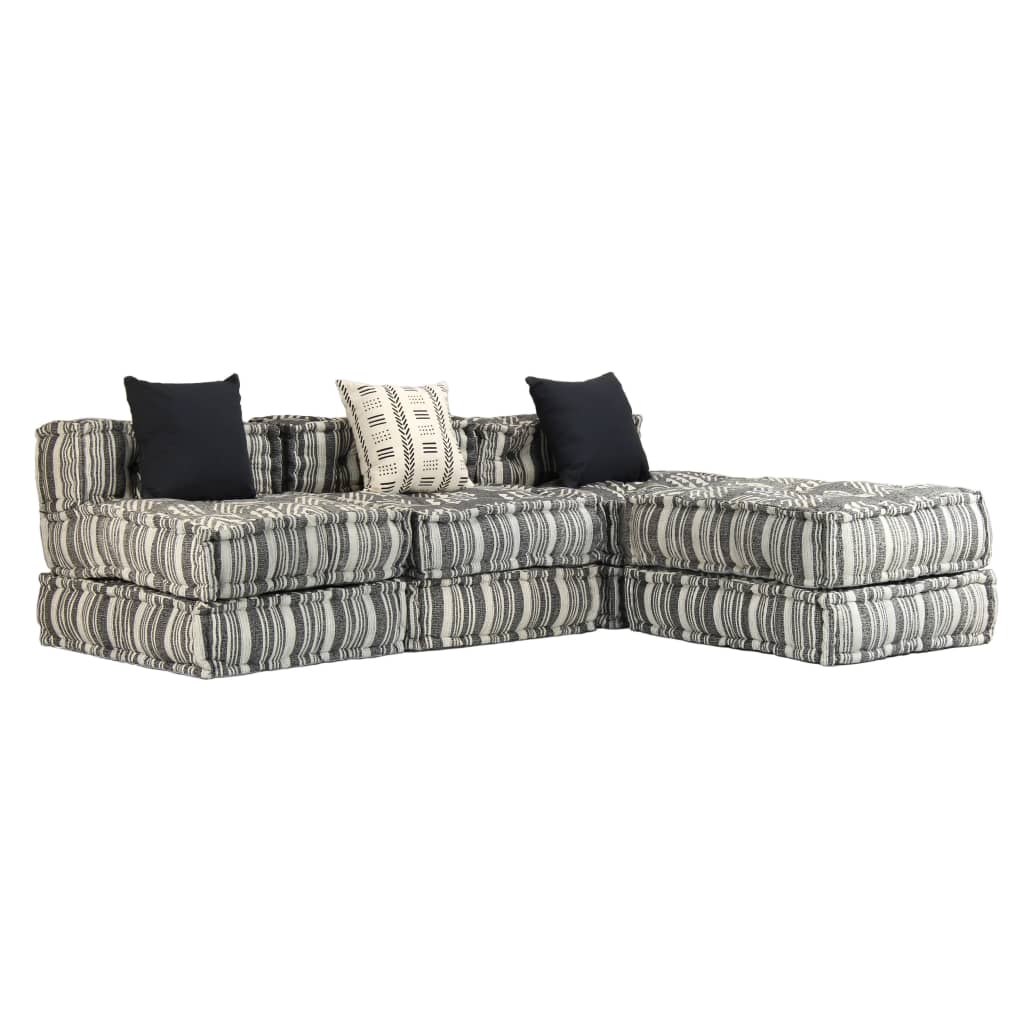 Pouf Modulare a 3 Posti in Tessuto Grigio a Strisce