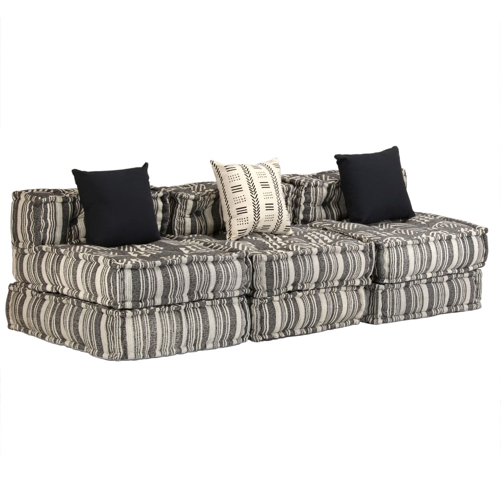 Pouf Modulare a 3 Posti in Tessuto Grigio a Strisce