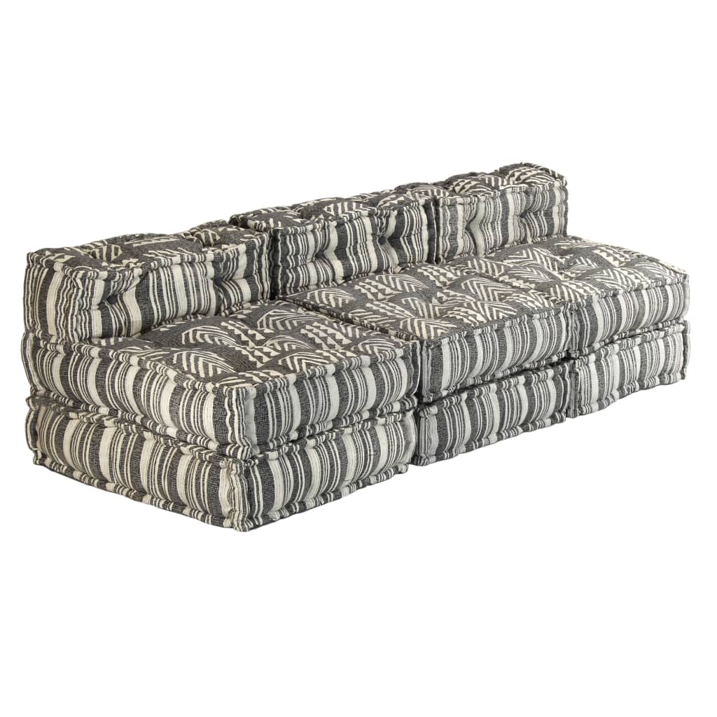 Pouf Modulare a 3 Posti in Tessuto Grigio a Strisce