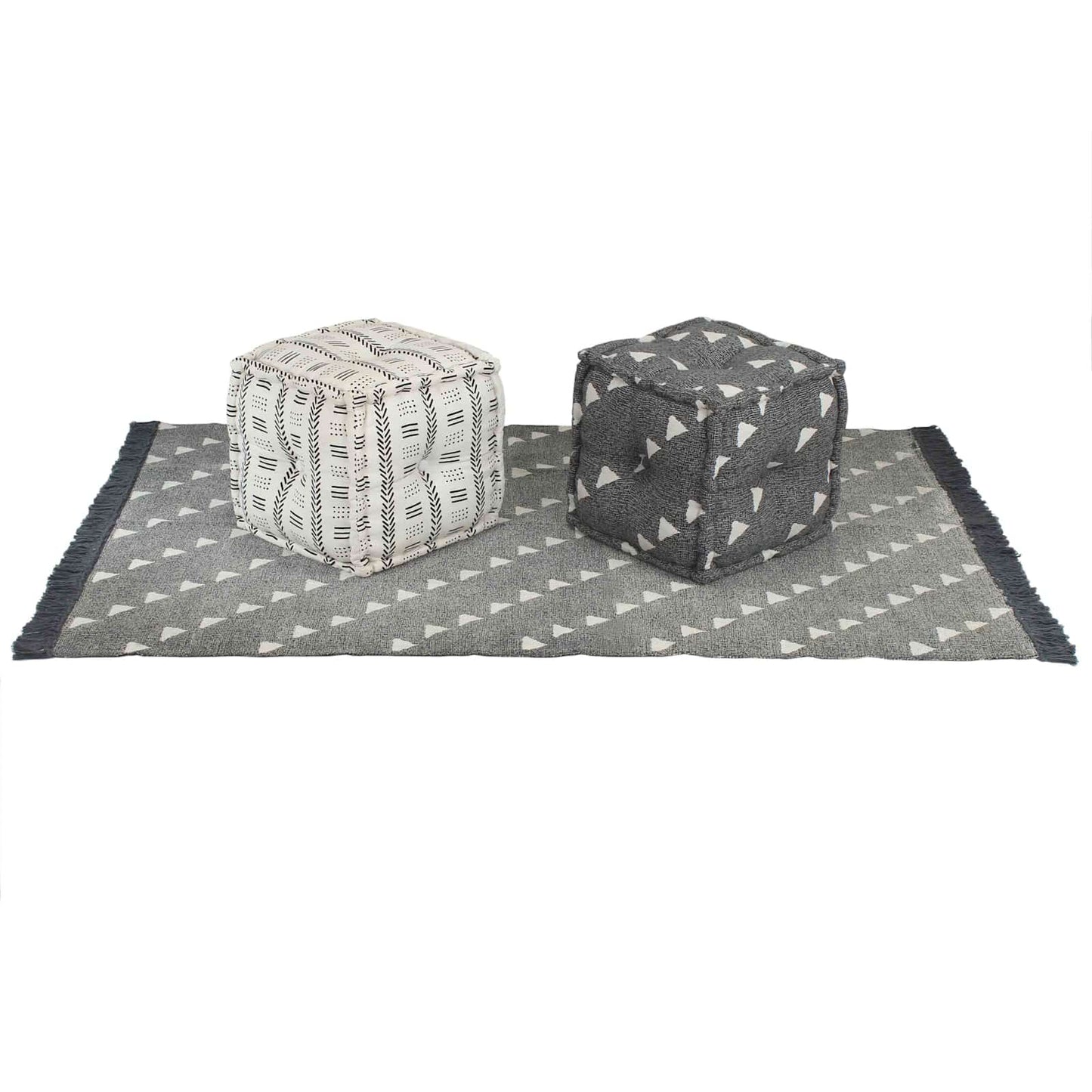 Pouffes Geometrico Grigio e Bianco 40 x 40 x 40 cm Tessuto