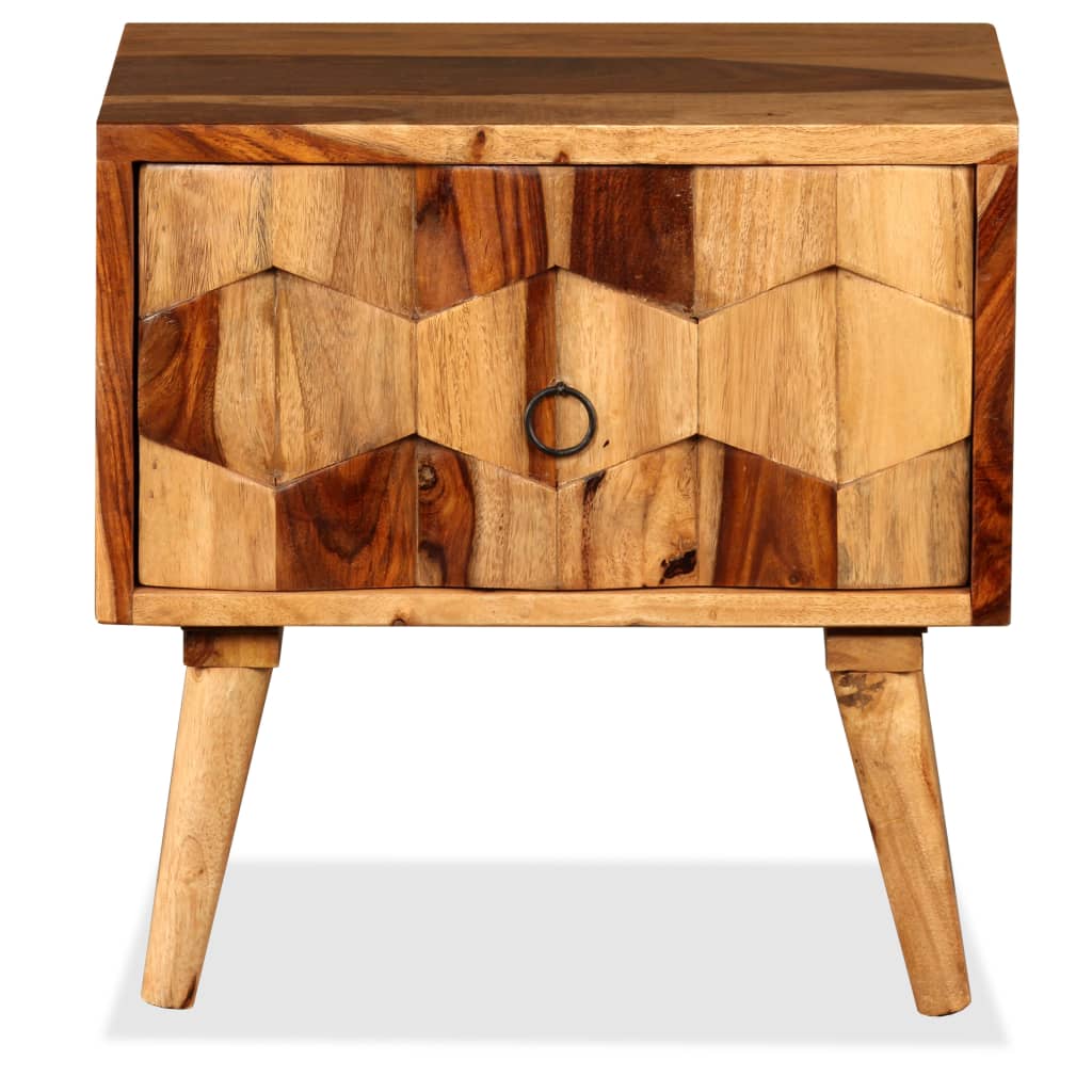 Comodino con 1 Cassetto in Legno Massello di Sheesham