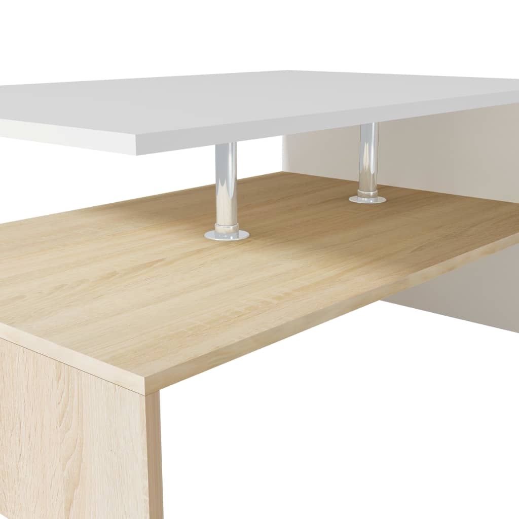 Tavolino Salotto Legno Multistrato 90x59x42 cm Rovere e Bianco