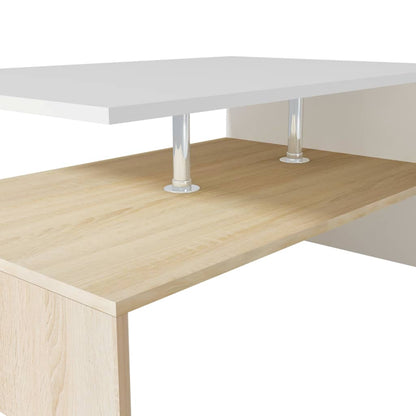 Tavolino Salotto Legno Multistrato 90x59x42 cm Rovere e Bianco