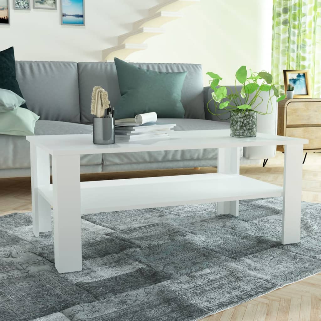 Tavolino da Salotto in Legno Multistrato 100x59x42 cm Bianco