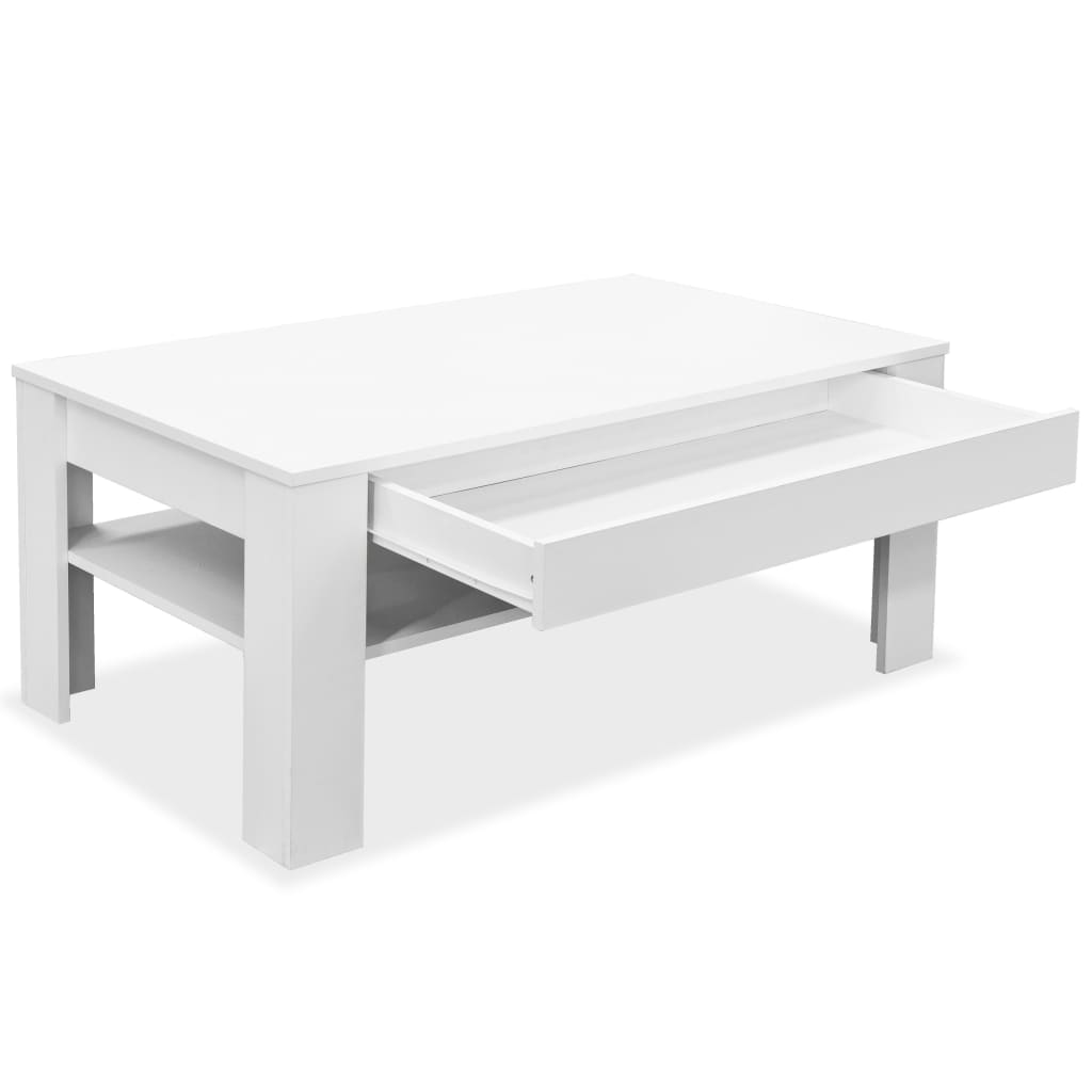 Tavolino da Salotto in Legno Multistrato 110x65x48 cm Bianco
