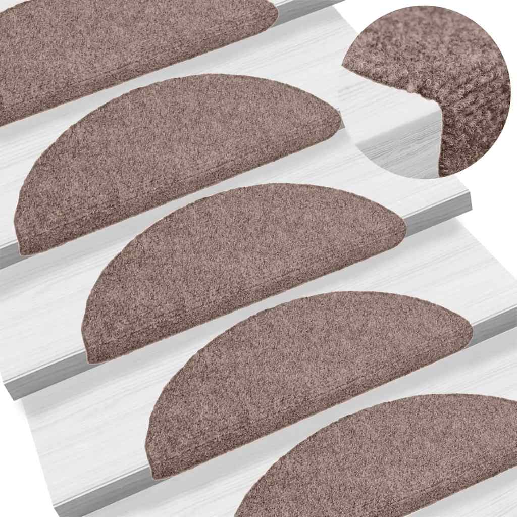Tappetini per scale autoadesivi 15 pz 56x17x3 cm Marrone Chiaro Semicircolari