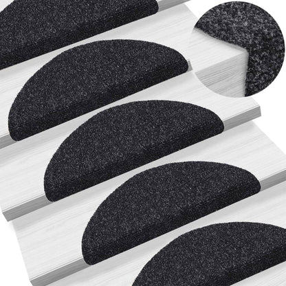 Tappetini per scale autoadesivi 15 pz 56x17x3 cm neri semicircolari