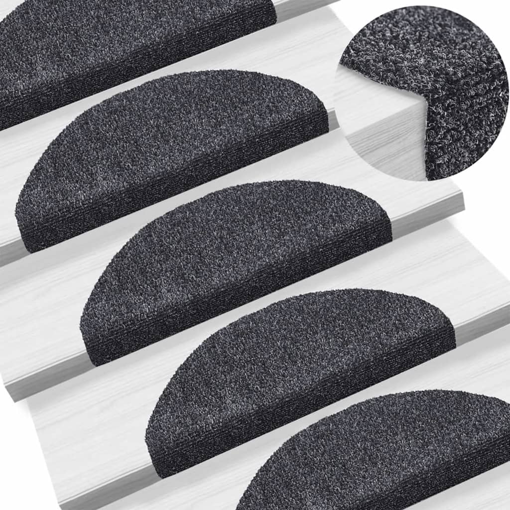 Tappetini per scale autoadesivi 15 pz 65x21x4 cm Grigio scuro Semicircolari Grandi