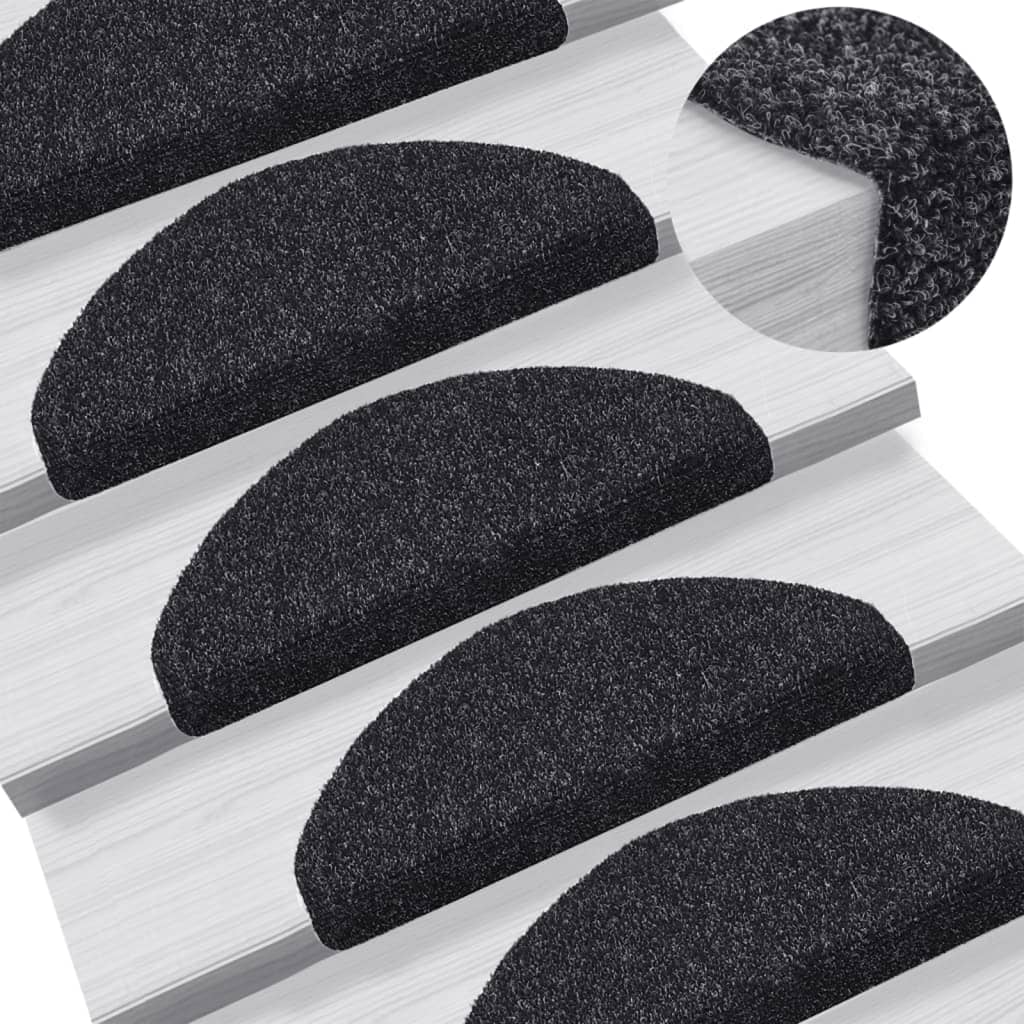 Tappetini per scale autoadesivi 15 pz 65x21x4 cm neri semicircolari grandi