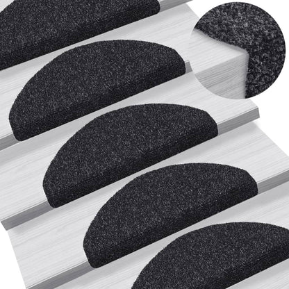 Tappetini per scale autoadesivi 15 pz 65x21x4 cm neri semicircolari grandi