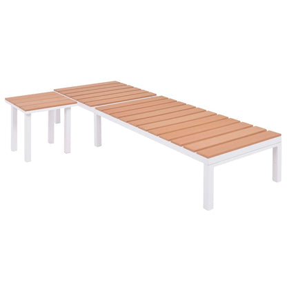 Lettini Prendisole 2 pz e Tavolo Alluminio WPC Bianco e Marrone