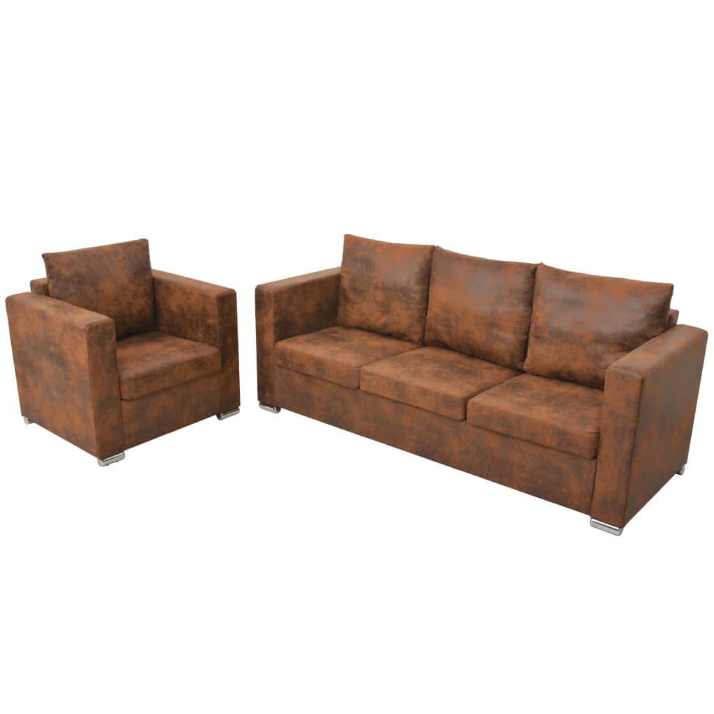 Set Divani 2 pz in Pelle Scamosciata Artificiale