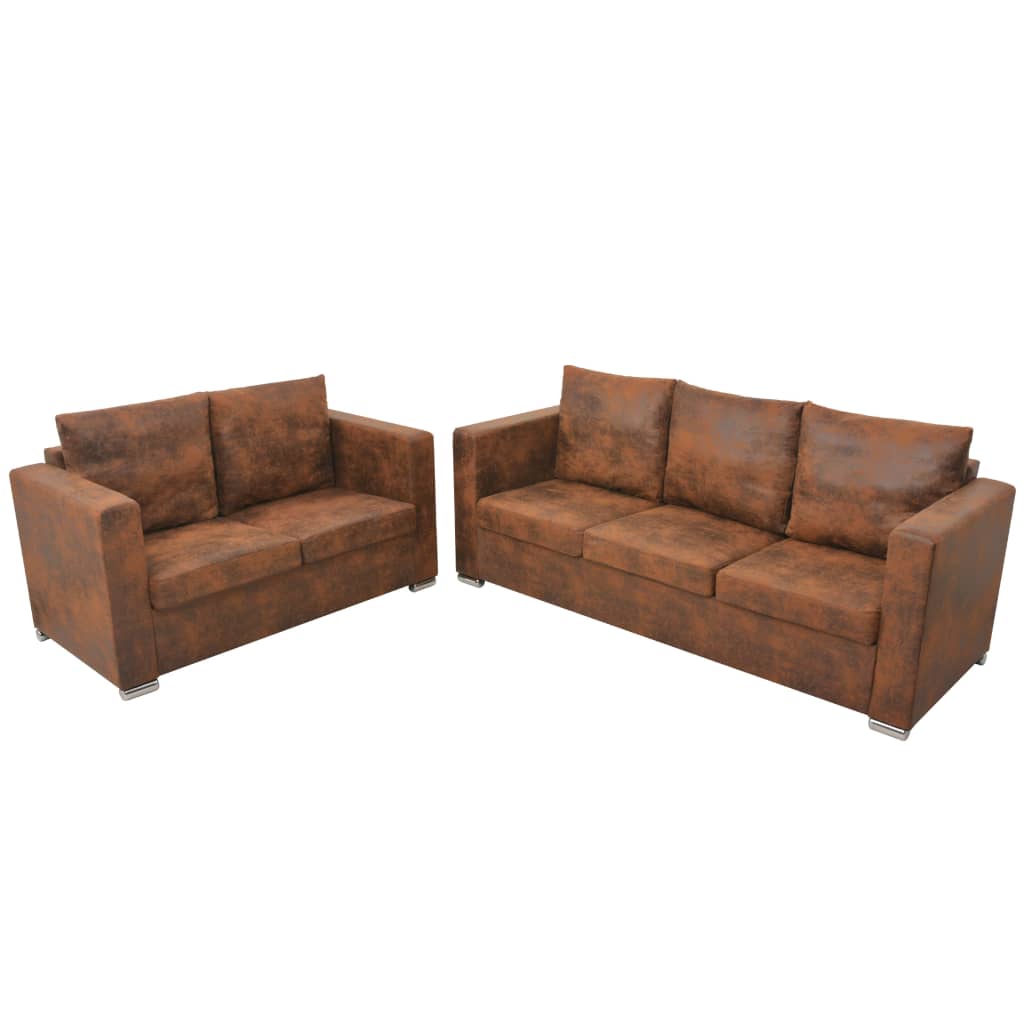 Set Divani 2 pz in Pelle Scamosciata Artificiale