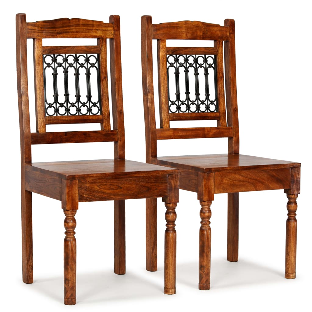Sedie da Pranzo Classiche 2 pz in Legno Massello Finitura Ambra