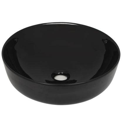 Lavandino Tondo in Ceramica Nero 41,5x13,5 cm