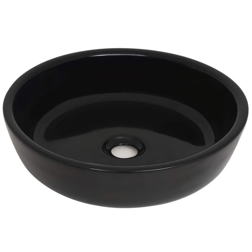 Lavandino Tondo in Ceramica Nero 42x12 cm