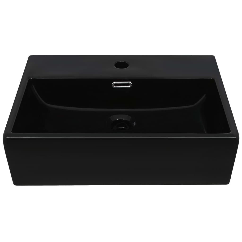 Lavandino con Foro Rubinetto in Ceramica Nero 51,5x38,5x15 cm