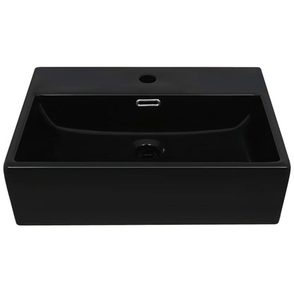 Lavandino con Foro Rubinetto in Ceramica Nero 51,5x38,5x15 cm