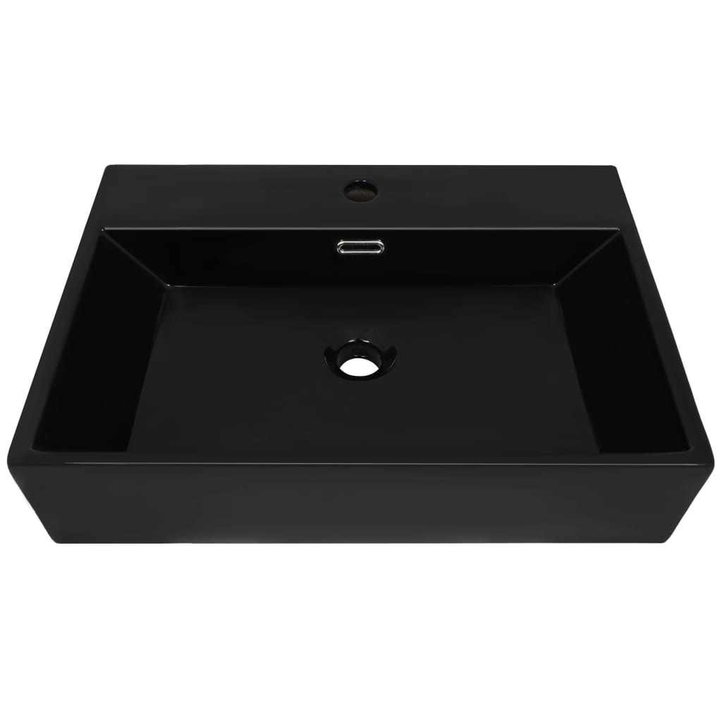 Lavandino con Foro Rubinetto Ceramica Nero 60,5x42,5x14,5 cm