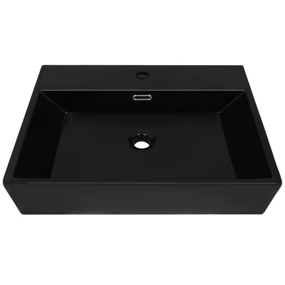 Lavandino con Foro Rubinetto Ceramica Nero 60,5x42,5x14,5 cm