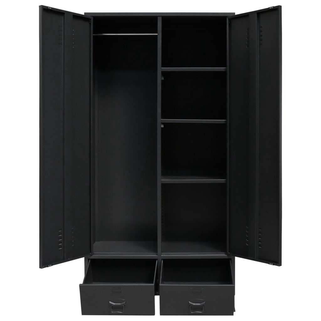 Armadio in Metallo in Stile Industriale 90x40x180 cm Nero
