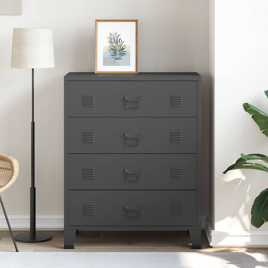 Cassettiera in Metallo in Stile Industriale 78x40x93 cm Nera