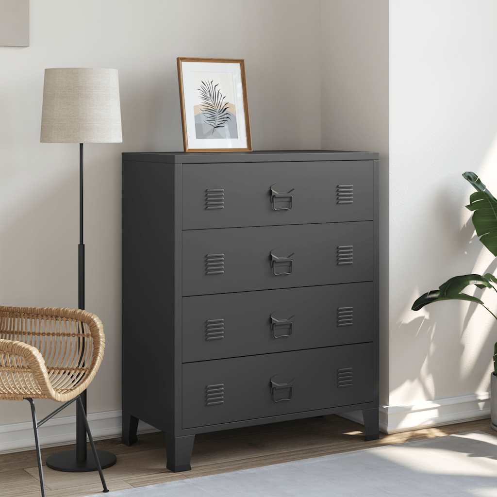 Cassettiera in Metallo in Stile Industriale 78x40x93 cm Nera