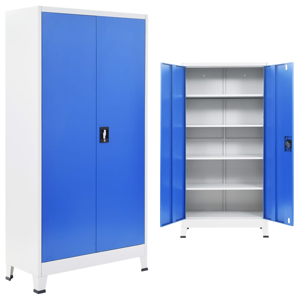 Armadio per Ufficio in Metallo 90x40x180 cm Grigio e Blu