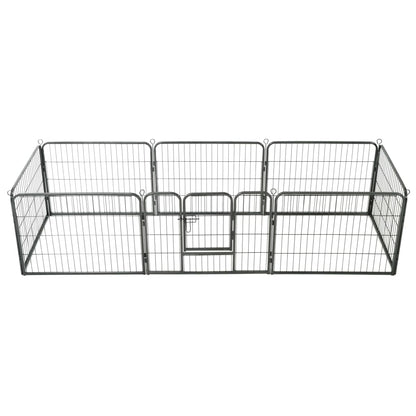 Box per Cani con 8 Pannelli in Acciaio 60x80 cm Nero