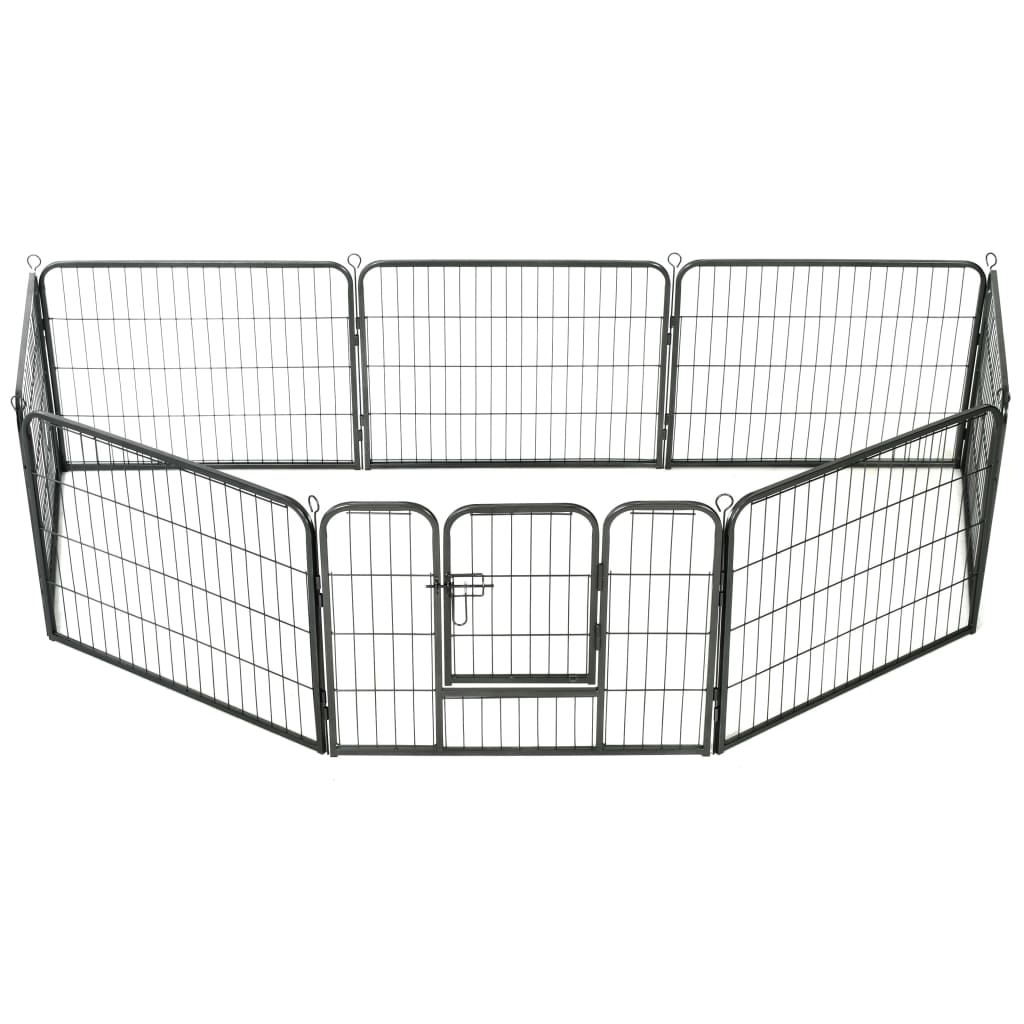 Box per Cani con 8 Pannelli in Acciaio 60x80 cm Nero