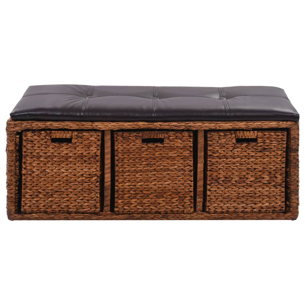 Panca in Giunco con 3 Ceste 105x40x42 cm Marrone