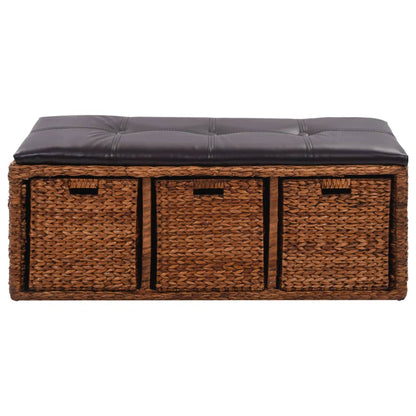 Panca in Giunco con 3 Ceste 105x40x42 cm Marrone