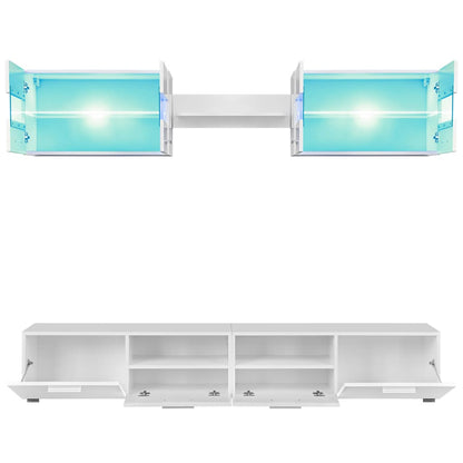 Set Parete Attrezzata Porta TV con Luci LED 5 pz Bianco Lucido
