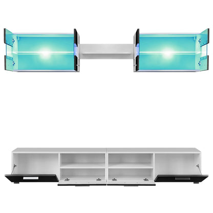 Set Parete Attrezzata Porta TV con Luci LED 5 pz Nero Lucido