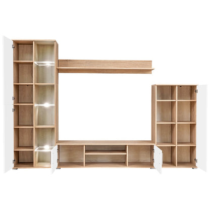 Parete Attrezzata Porta TV con Luci LED Rovere Sonoma e Bianco